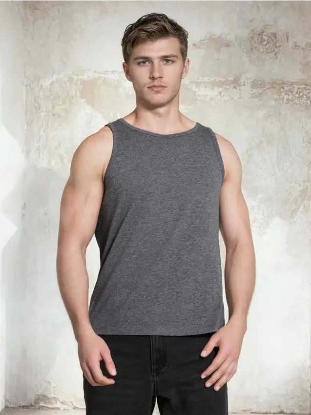Tank top melange con scollo tondo - grigio chiaro