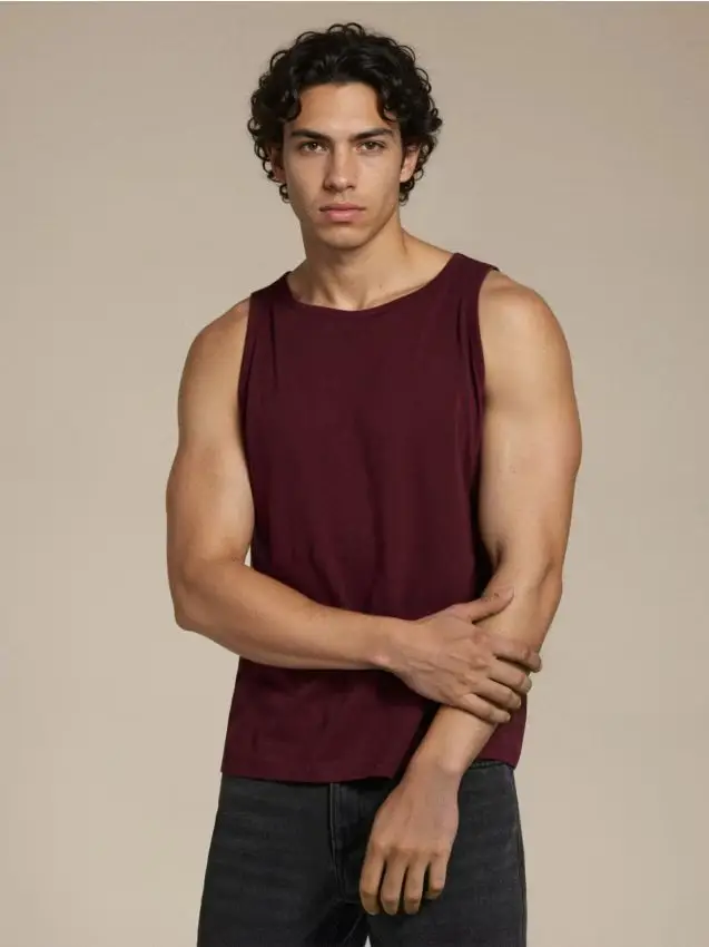 Tank top melange con scollo tondo - maroon