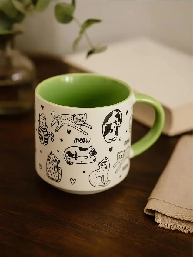Tazza con gatti - verde pallido