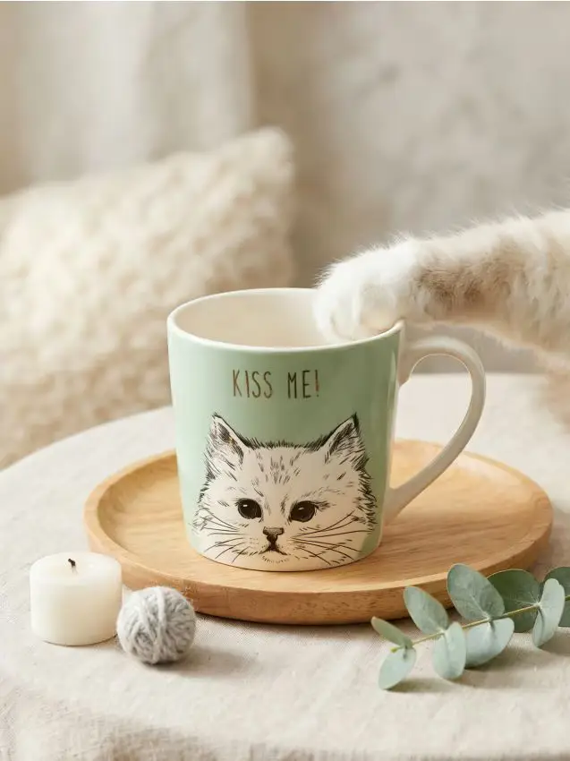 Tazza con gatto - verde pallido