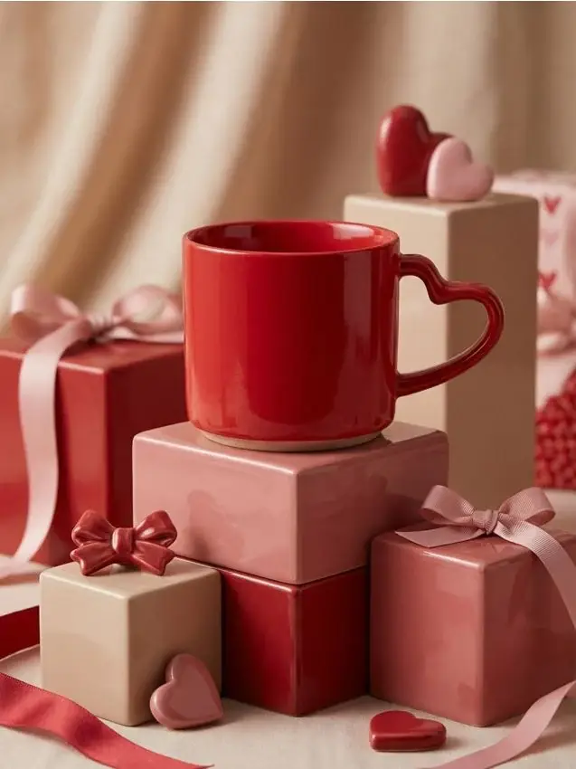 Tazza con manico a forma di cuore - rosso