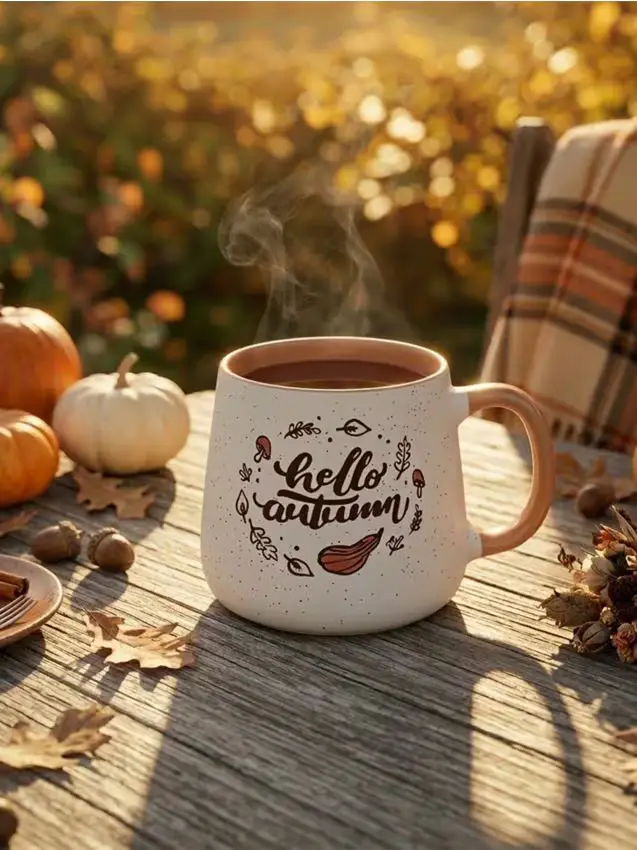 Tazza con stampa autunnale - bianco