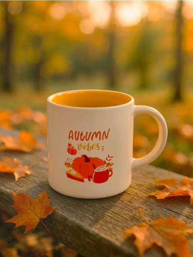 Tazza con stampa autunnale - giallo