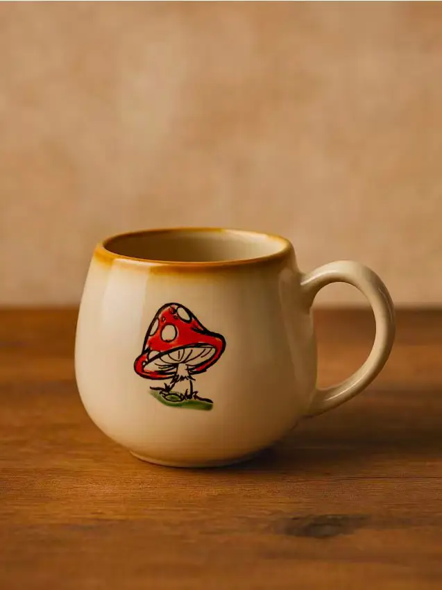 Tazza con stampa di funghi - bianco