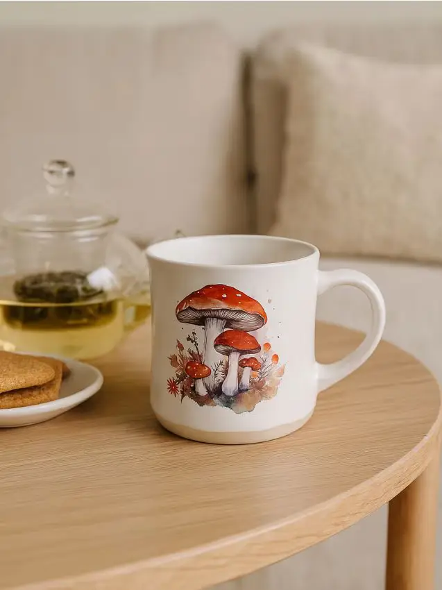 Tazza con stampa di funghi - rosso