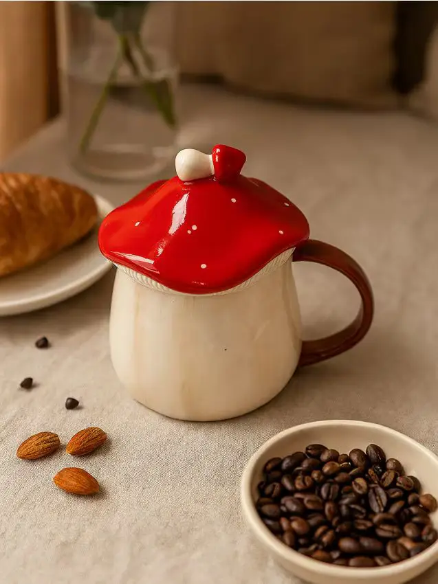 Tazza con stampa di funghi - rosso