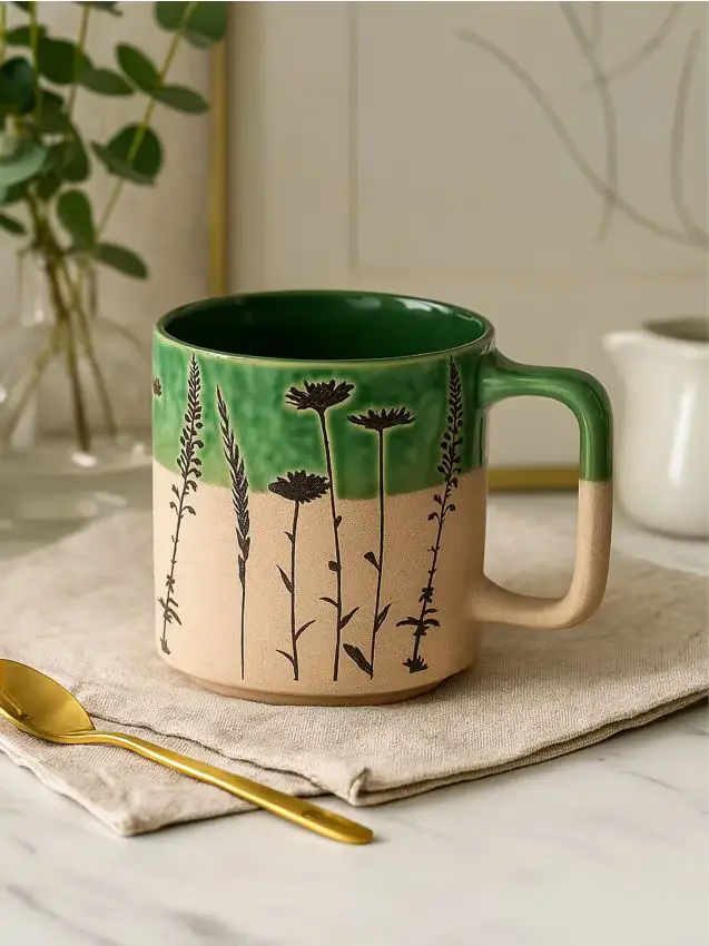 Tazza con stampa di piante - verde