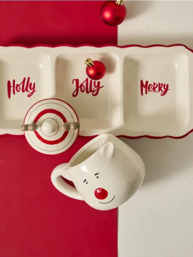 Tazza in ceramica con coperchio a forma di renna - multicolor