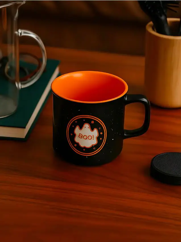 Tazza in ceramica con manico per Halloween - nero