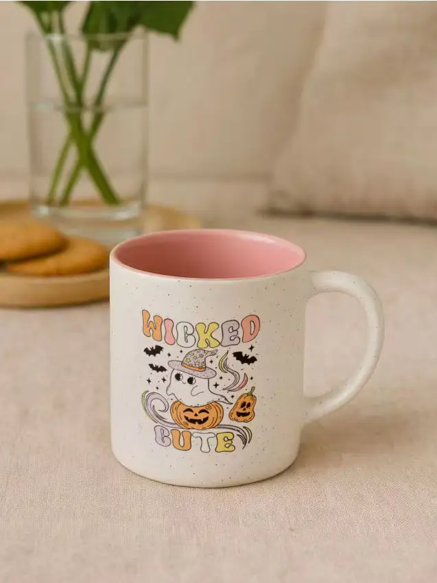 Tazza in ceramica con manico per Halloween - rosa pastello