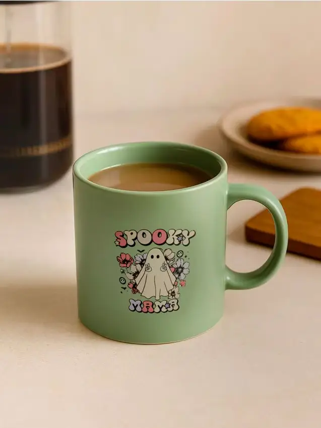 Tazza in ceramica con manico per Halloween - verde pallido