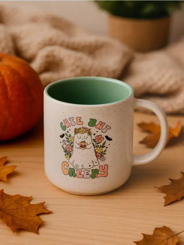Tazza in ceramica con manico per Halloween - verde pallido