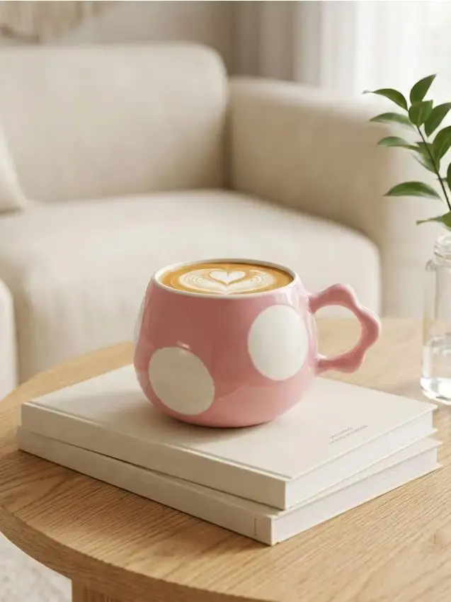 Tazza in ceramica con manico - rosa pastello