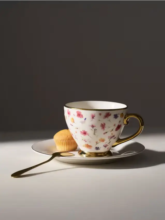 Tazza in ceramica con motivo floreale - multicolor