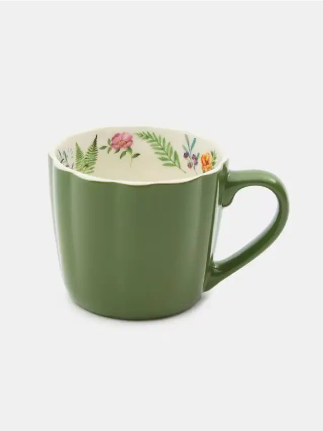 Tazza in ceramica con motivo vegetale - verde