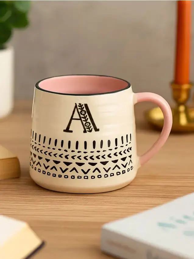 Tazza in gres con lettera - rosa pastello