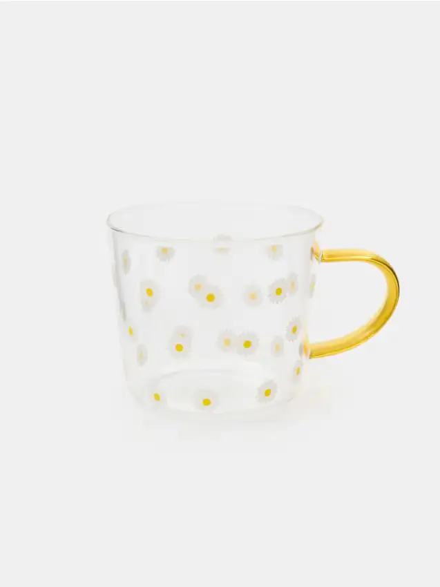 Tazza in vetro con motivo floreale - bianco