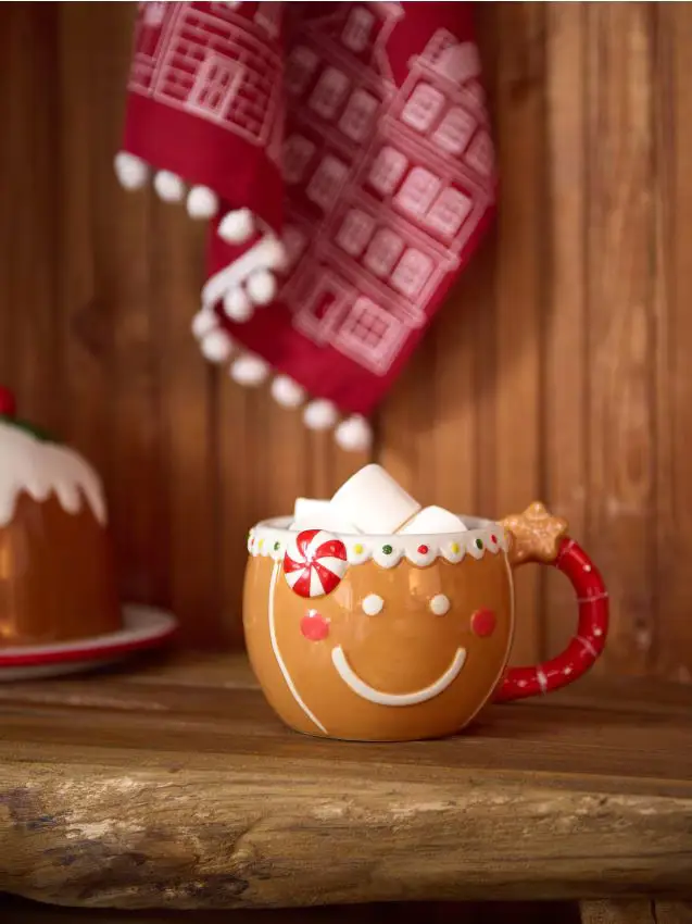 Tazza natalizia con motivo dell omino di pan di zenzero - beige