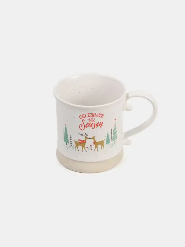 Tazza natalizia con motivo di renne e alberi di Natale - marrone