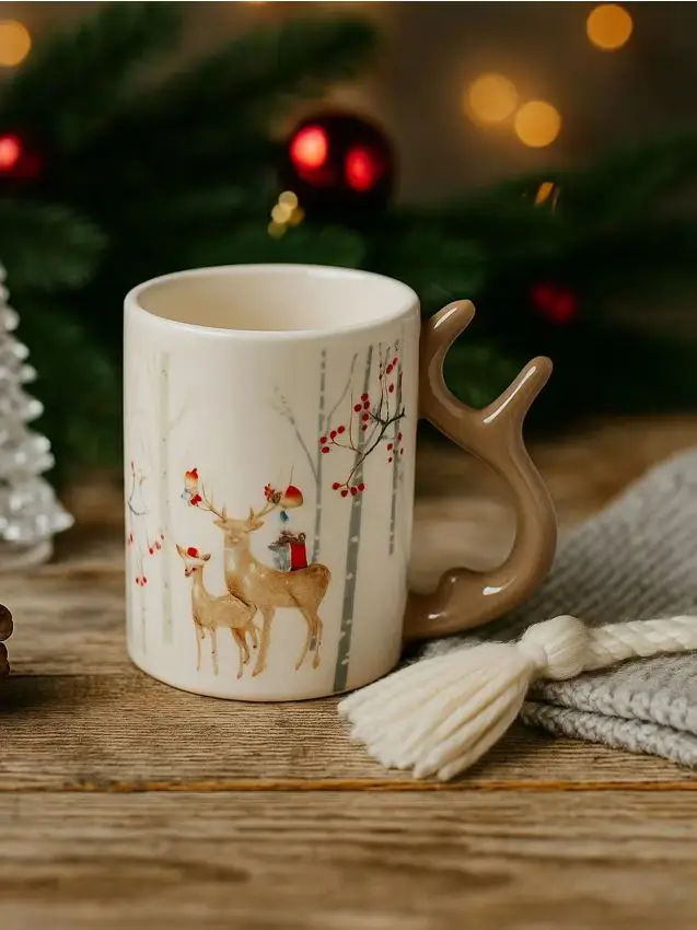 Tazza natalizia con renna - bianco