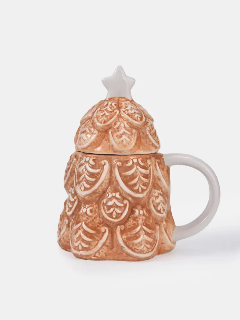 Tazza natalizia in ceramica a forma di albero di Natale con coperchio - multicolor miniatura 3