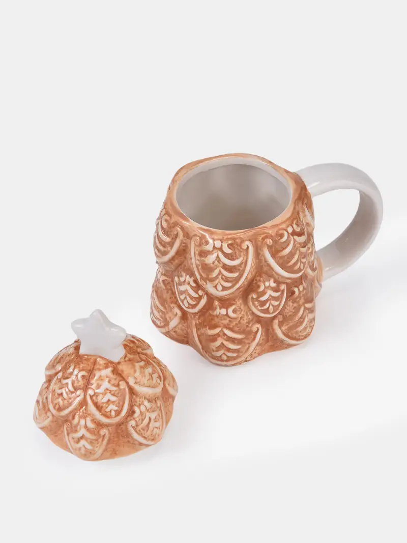 Tazza natalizia in ceramica a forma di albero di Natale con coperchio - multicolor miniatura 4