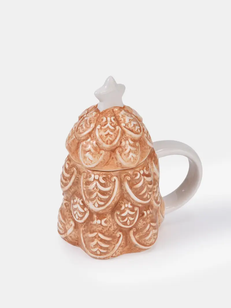 Tazza natalizia in ceramica a forma di albero di Natale con coperchio - multicolor miniatura 5