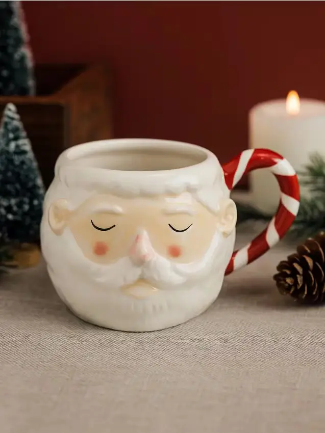 Tazza natalizia in dolomite con motivo di Babbo Natale - bianco