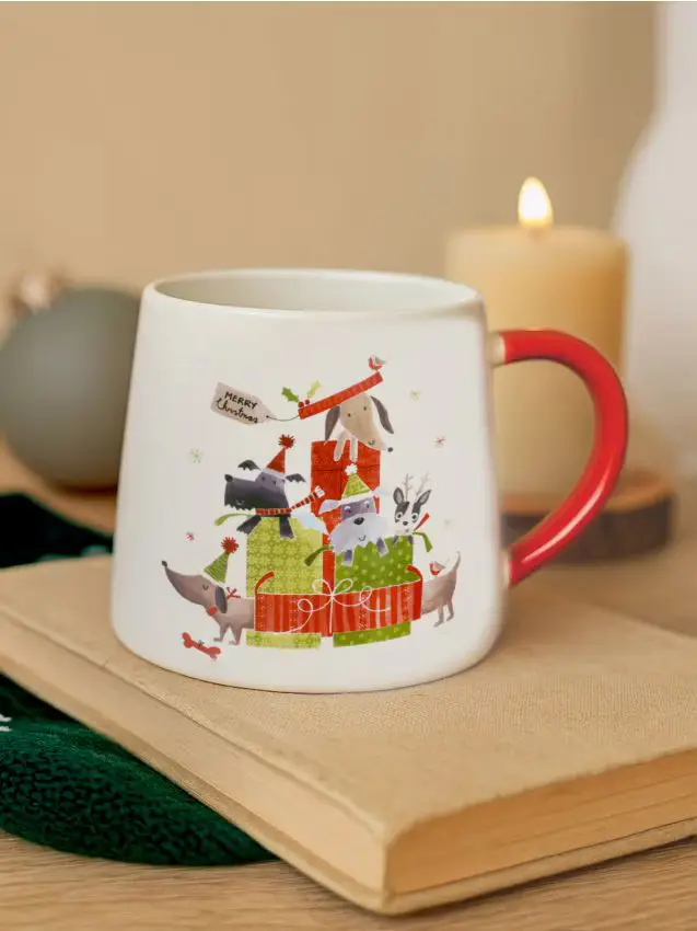 Tazza natalizia in gres con motivo di animali - multicolor