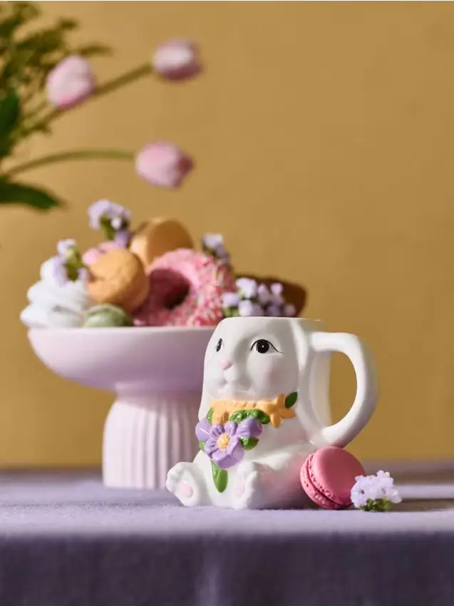 Tazza pasquale in dolomite a forma di coniglio - multicolor