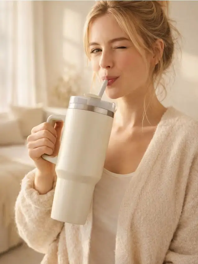 Tazza termica con manico - panna