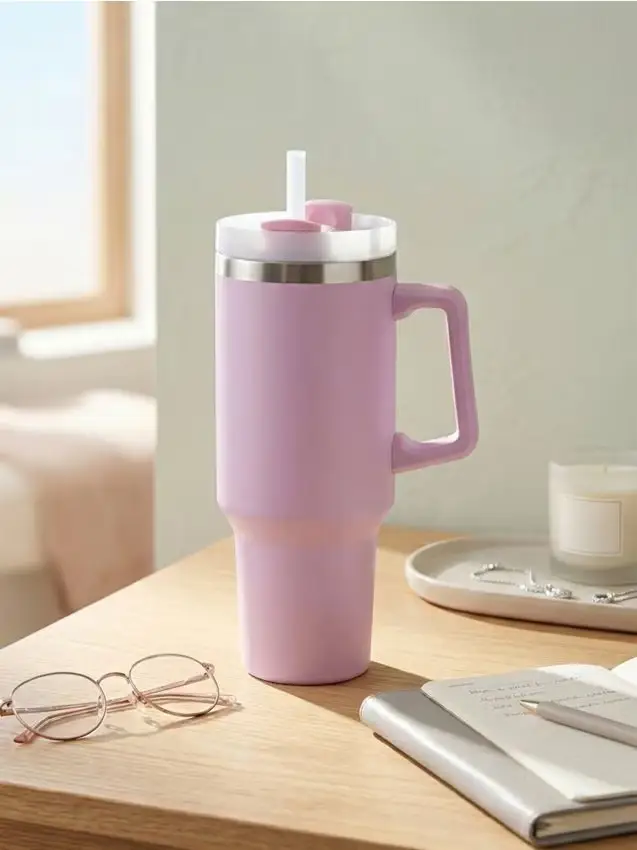 Tazza termica con manico - rosa pastello