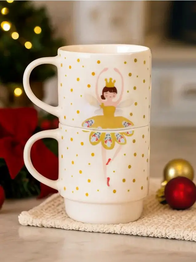 Tazze con motivo natalizio - confezione da 2 - bianco