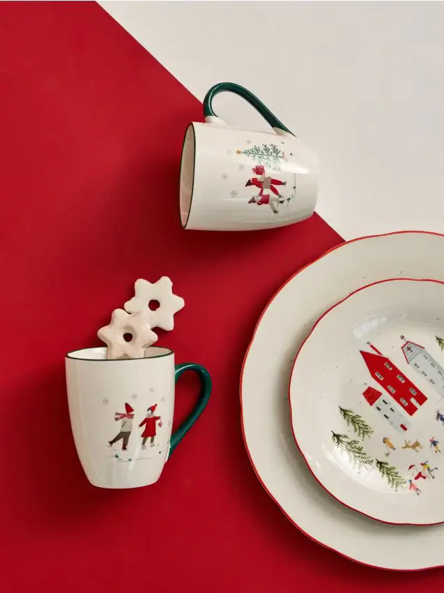 Tazze con stampa invernale, confezione da 2 - verde