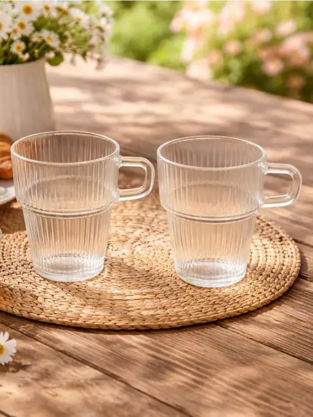Tazze di vetro rigate confezione da 2 - clear