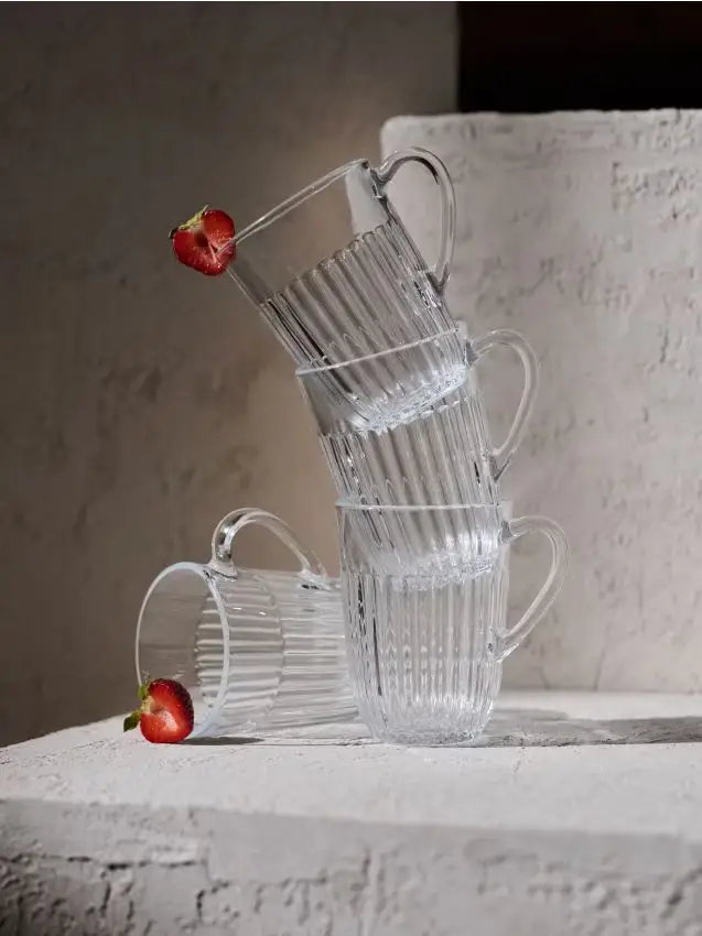 Tazze di vetro rigate confezione da 4 - bianco