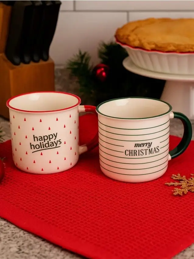 Tazze in ceramica con motivo natalizio 2 pack - multicolor