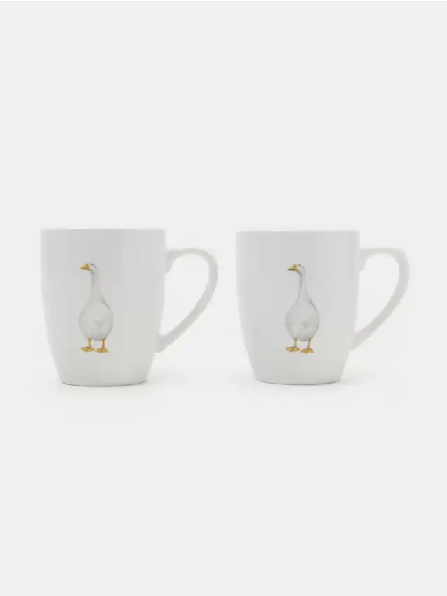 Tazze in ceramica con motivo oca 2 pack - bianco