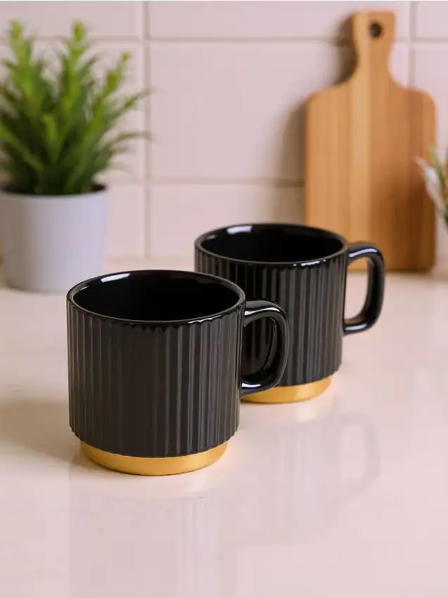 Tazze scanalate - set da 2 pezzi - nero