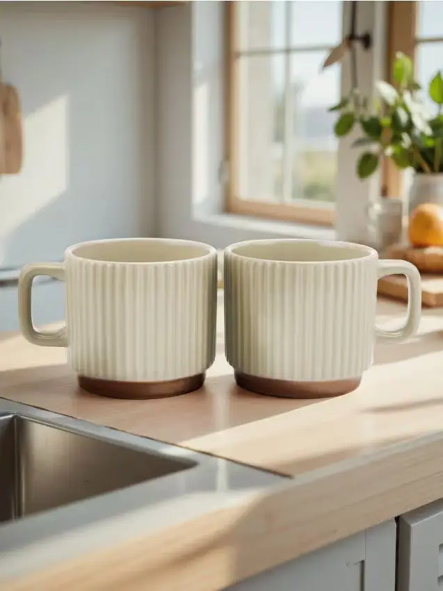 Tazze scanalate - set da 2 pezzi - panna