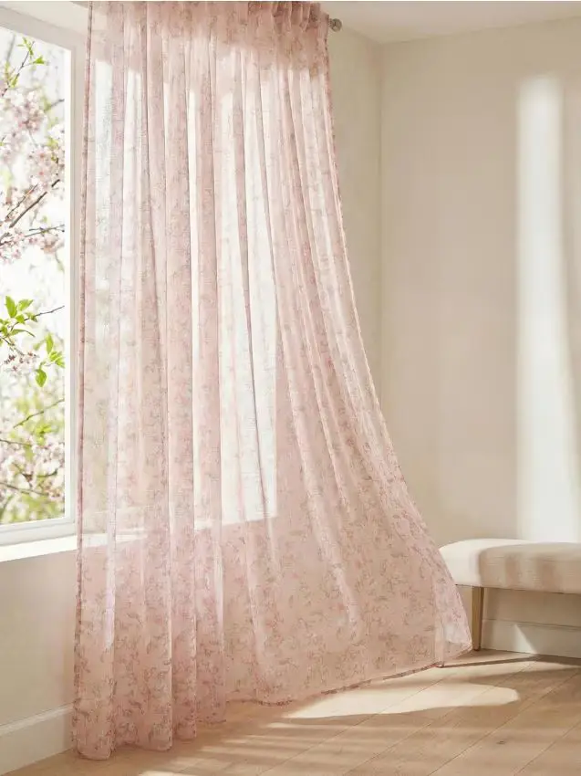 Tenda con nastro arricciatore a fiori - panna