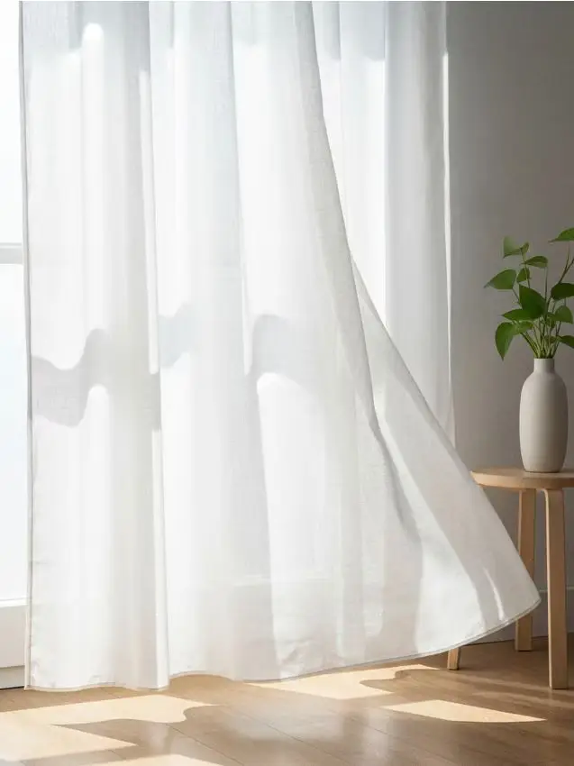 Tenda effetto lino con nastro arricciatore - bianco