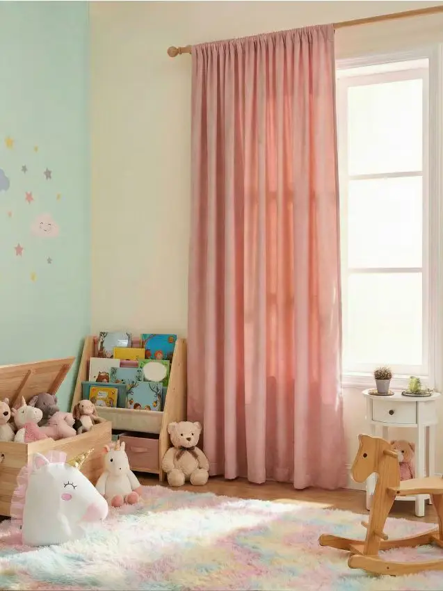 Tenda in velluto con motivo unicorno - rosa pastello