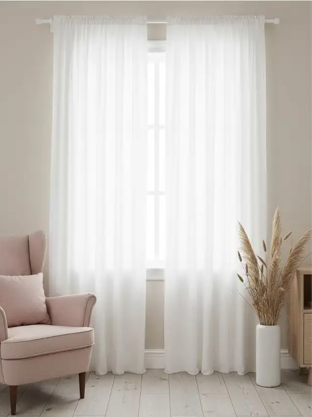 Tenda semi-trasparente a righe con nastro arricciato - bianco