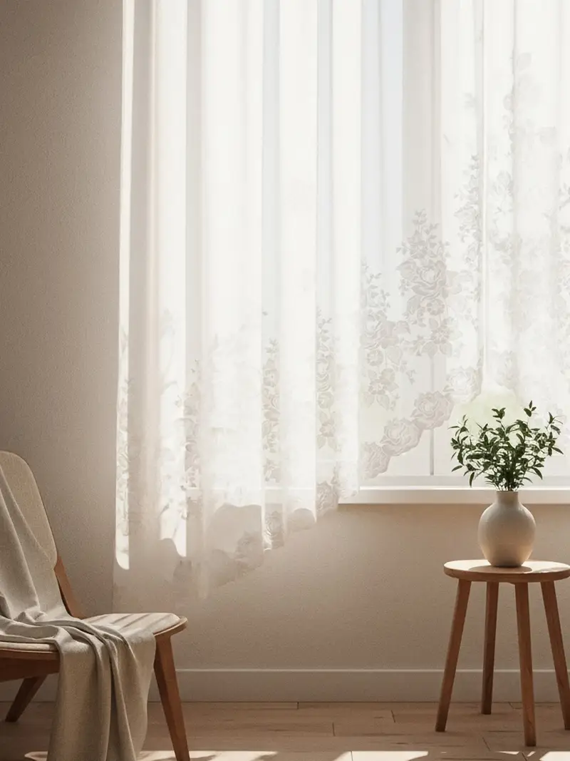 Tendina scintillante con bordo irregolare e motivo floreale - bianco miniatura 2