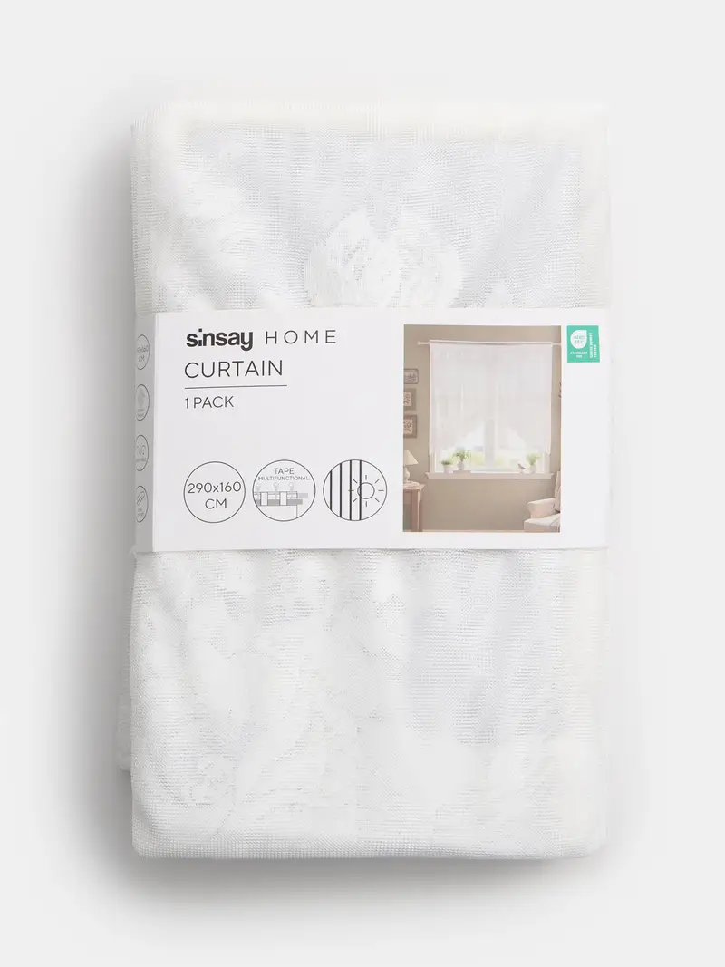 Tendina scintillante con bordo irregolare e motivo floreale - bianco miniatura 4