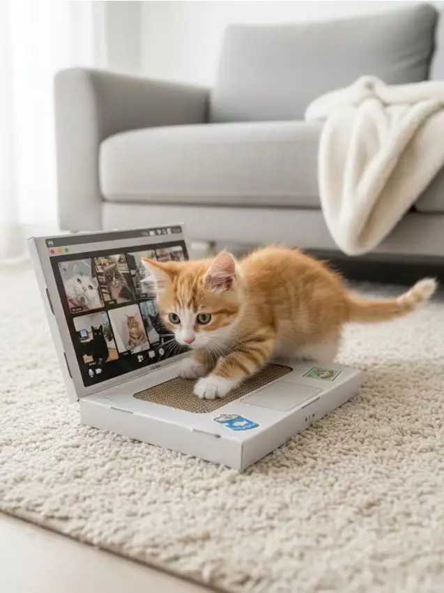 Tiragraffi per gatti a forma di laptop - argento