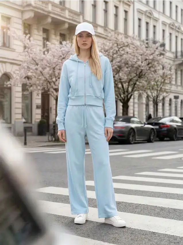 Top da jogging con zip e cappuccio - blu pallido