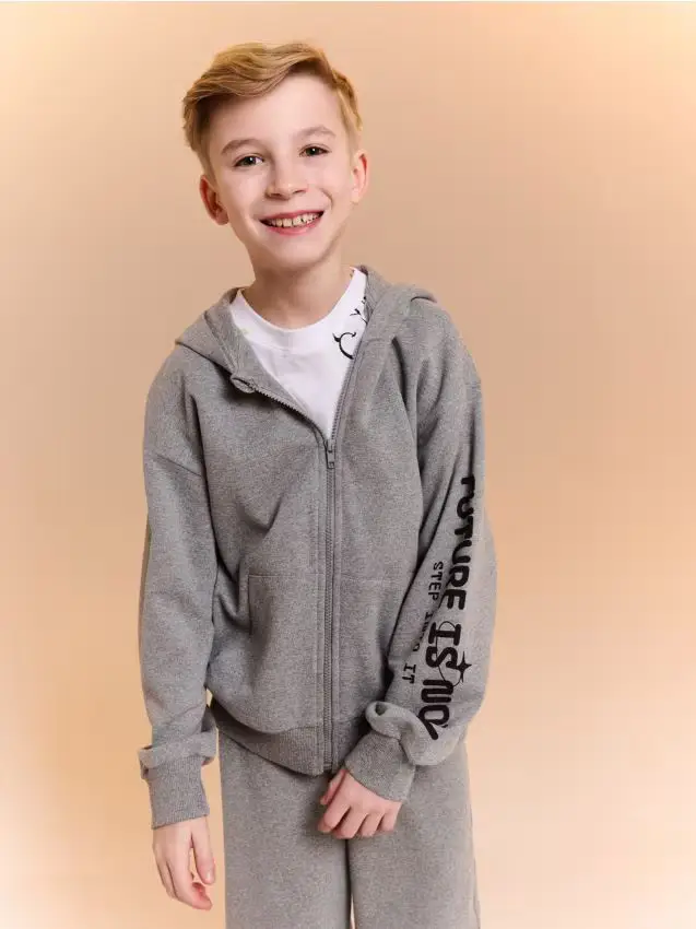 Top da jogging con zip e cappuccio - grigio medio