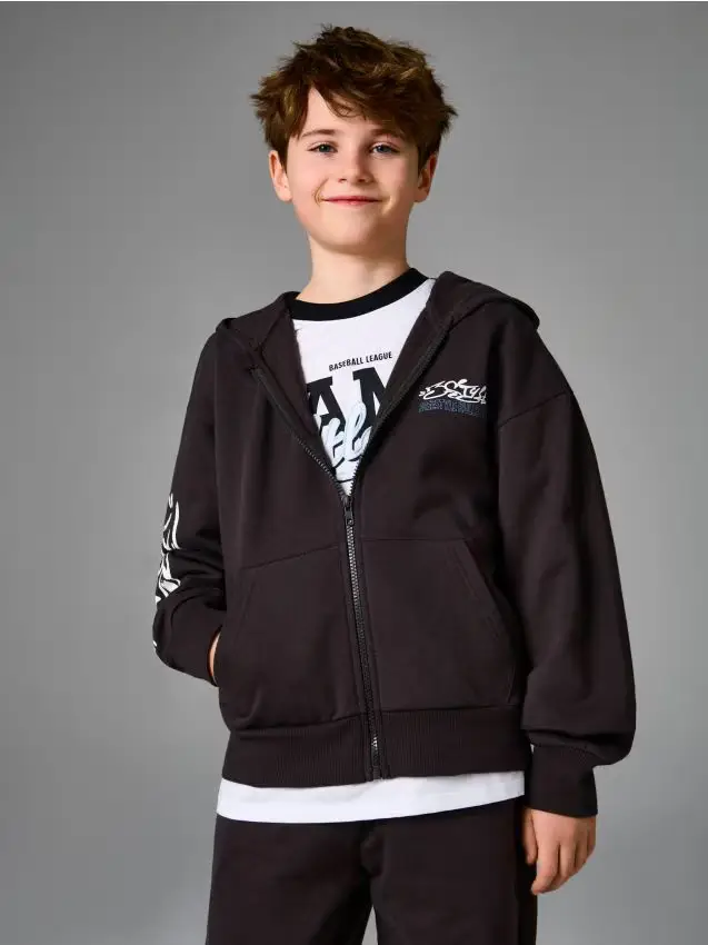 Top da jogging con zip e cappuccio - grigio scuro